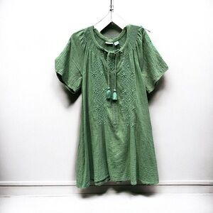 🌻Lucky Brand Green Embroidered Bohemian Dress Size Large